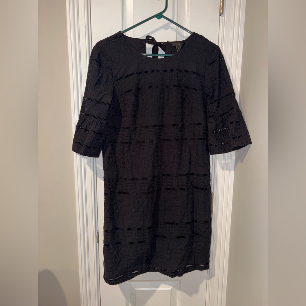 J. Crew Black Eyelet Midi Shift Dress